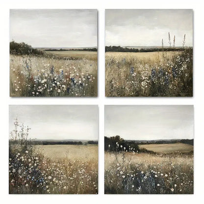 4pcs Grass And Flower Painting Wall Art Canvas Framed