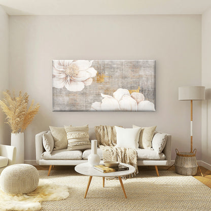 Abstract Floral Grey Gold Wall Art Canvas Office Home Room Framed 120x60cm