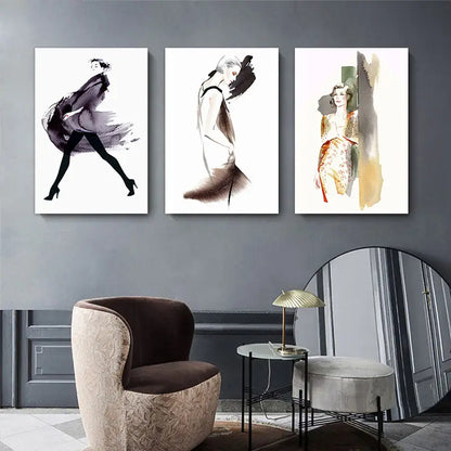 3pcs Women's Fashion Figure Female Silhouette Metal Print Ready to Hang Art