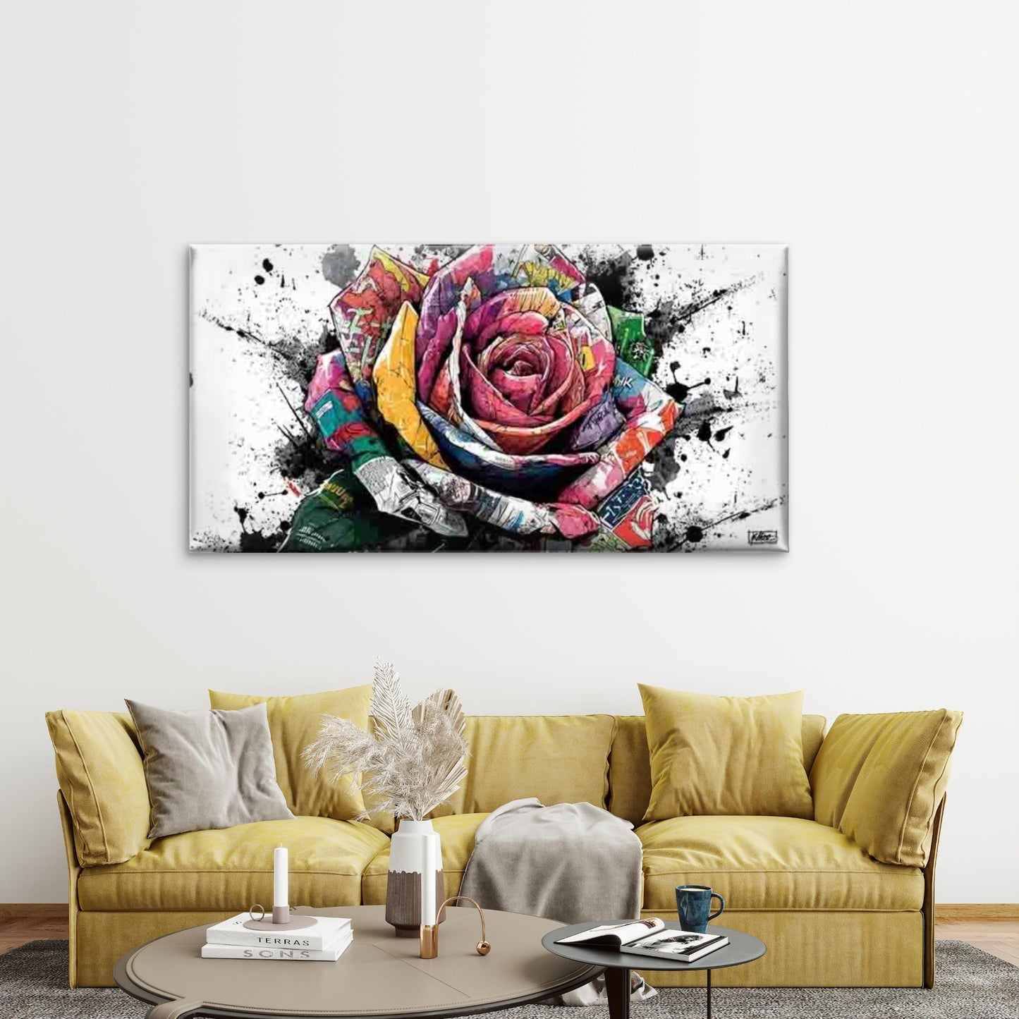 Rose Crafted from Comic Book Wall Art Canvas Office Home Room Framed 120x60cm