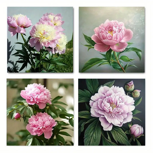 4pcsPink Flower Room Decor Wall Art Canvas Framed
