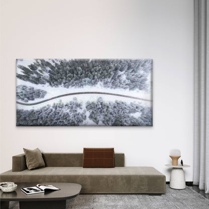 Aerial Winter Forest Road Wall Art Canvas Office Home Room Framed 120x60cm