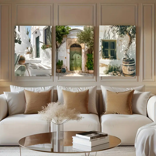 3pcs Mediterranean Landscape Canvas Metal Print Ready to Hang Art