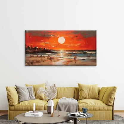 Sunset Beach Scene with Ocean Wall Art Canvas Office Home Room Framed 120x60cm - Bella Home Decor