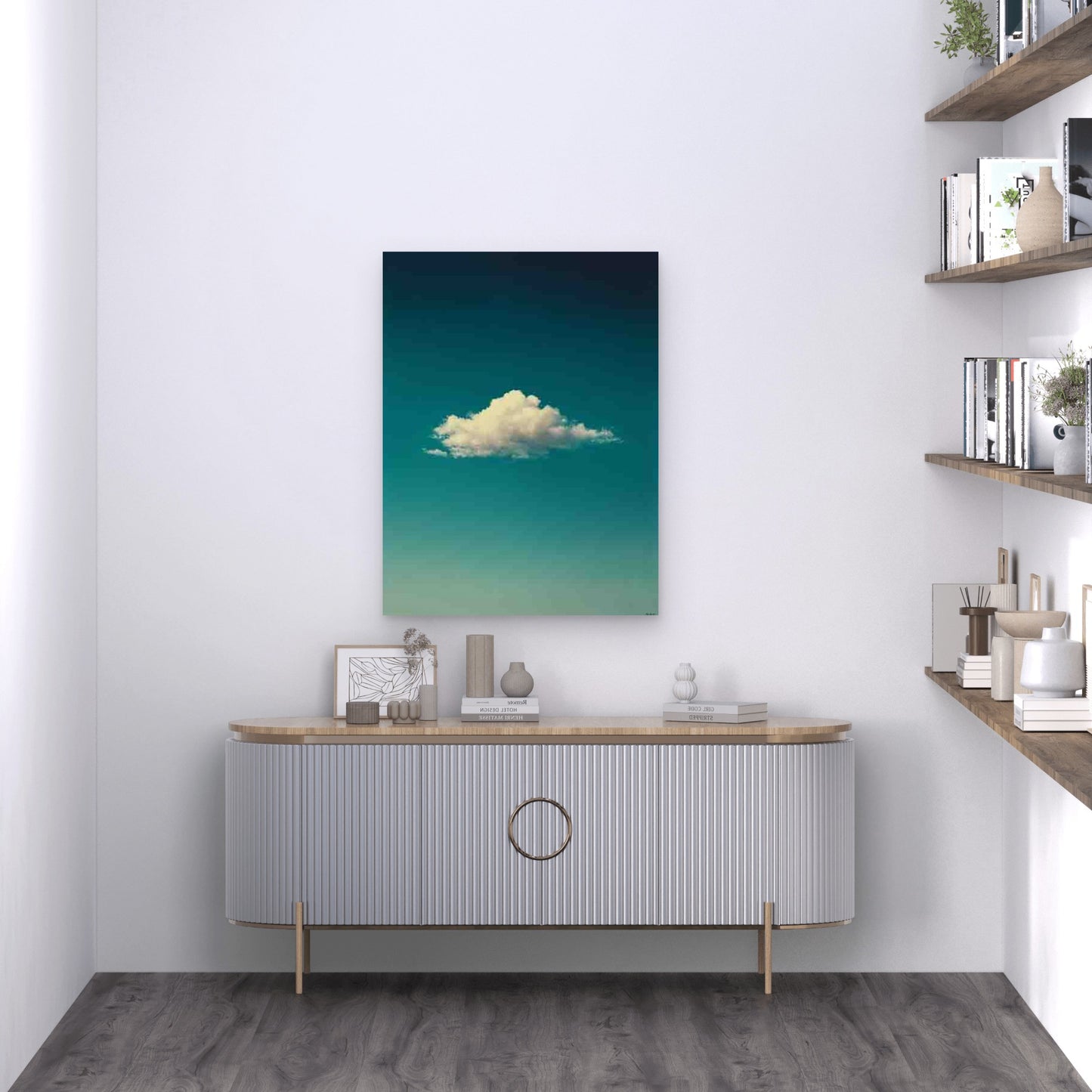 Minimalist Single Cloud Metal Print Ready to Hang