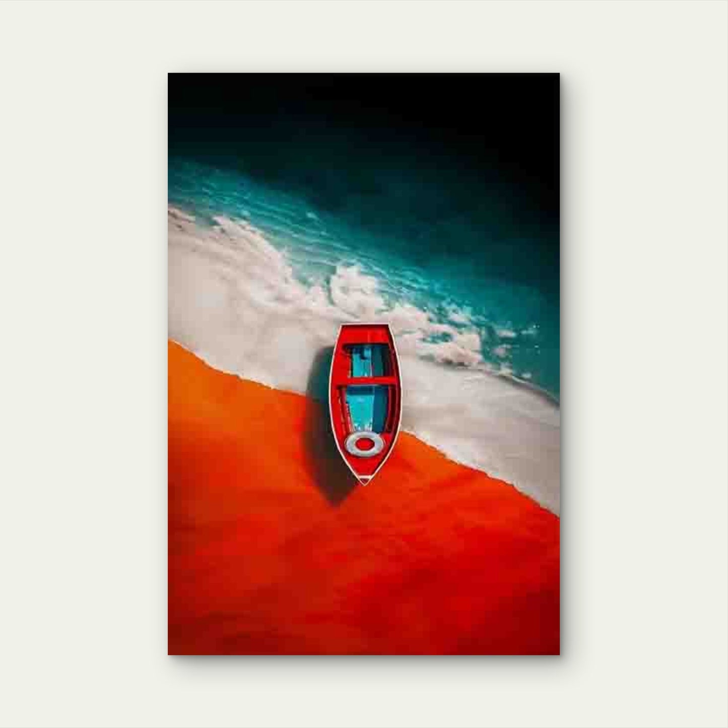 Vibrant Red Boat & Turquoise Waters 60x90cm Metal Print Ready to Hang
