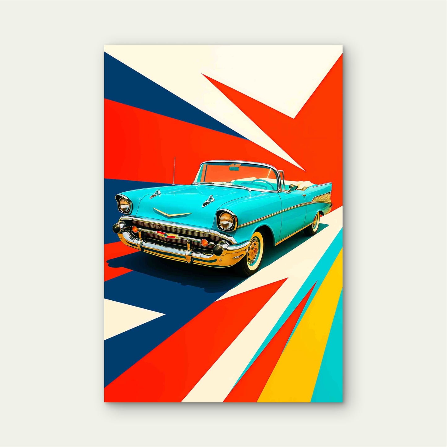 Retro Turquoise 1950s Car Pop Art 60x90cm Metal Print Ready to Hang