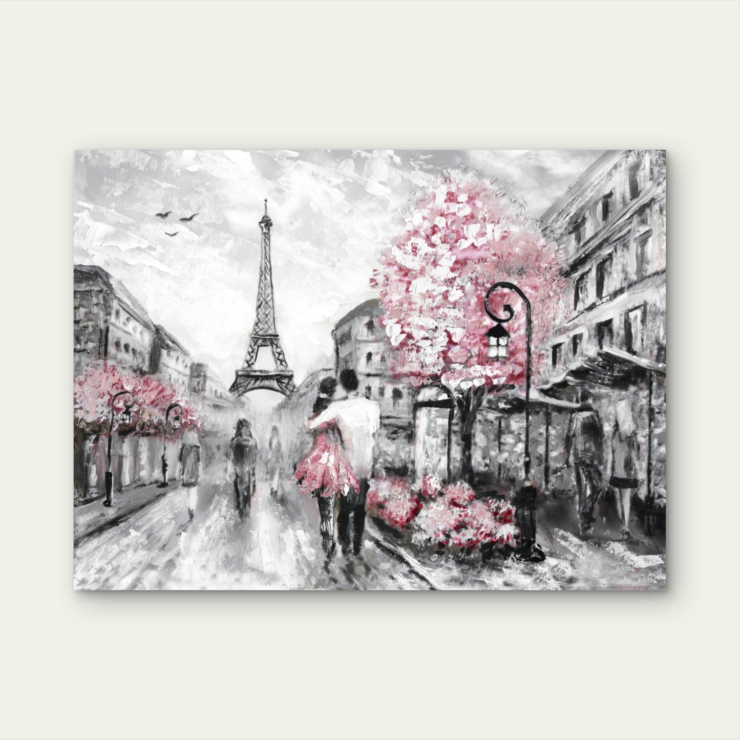 Romantic Couple walking Paris Painting Print 100% Australian Made