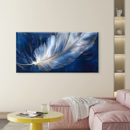 Blue And White Feather Wall Art Canvas Office Home Room Framed 120x60cm - Bella Home Decor