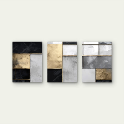3pcs Modern Geometric Black Gold Abstract  Wall Art Set Canvas Framed 40x60cm - High Quality Print 100% Australian Made Wall Canvas Ready to Hang