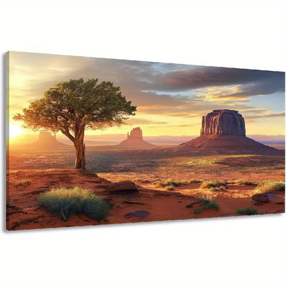 Scenic Dawn Scenery Desert Solitary Tree Rock Formations Wall Art canvas office home room framed 120x60cm - Bella Home Decor