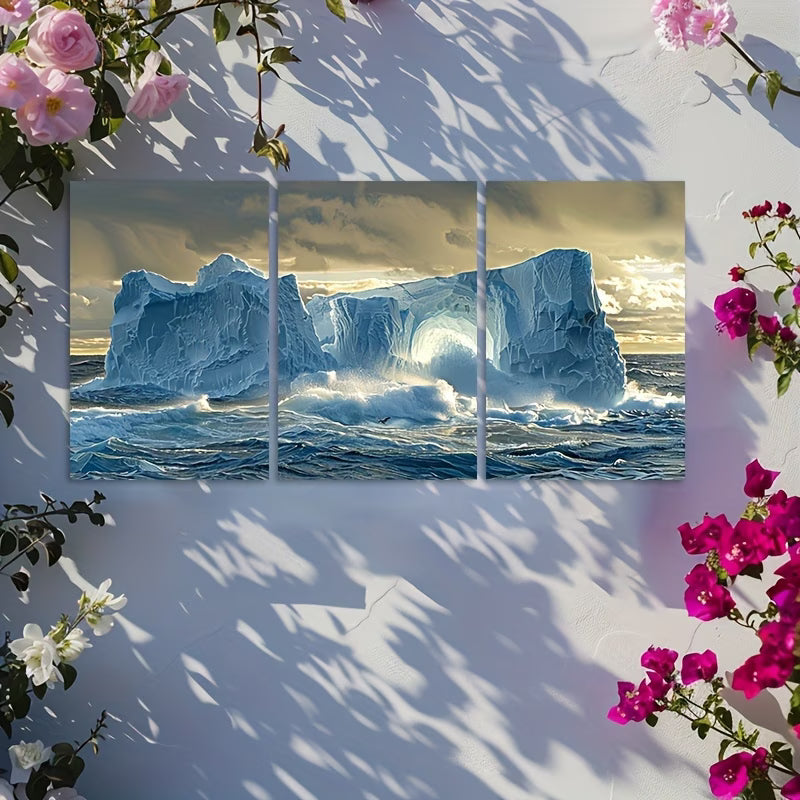 3pcs Iceberg Off The Coast Of Antarctica Wall Art Set Canvas Framed 40x60cm - High Quality Print 100% Australian Made Wall Canvas Ready to Hang