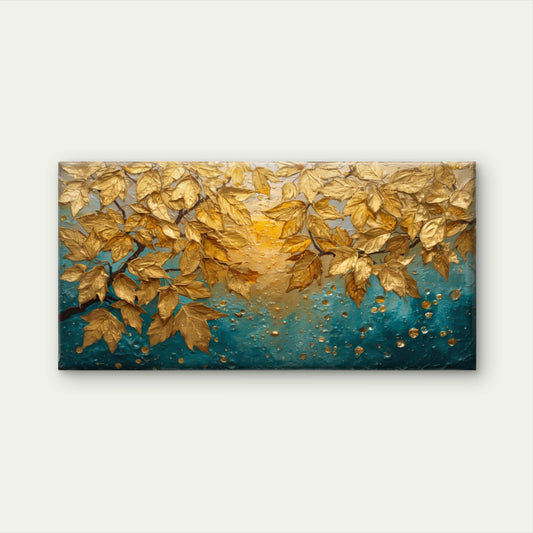 Gold Foil Tree Leaf Branch Wall Art Canvas Office Home Room Framed 120x60cm