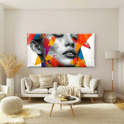 Abstract Face Featuring Bright Wall Art Canvas Office Home Room Framed 120x60cm