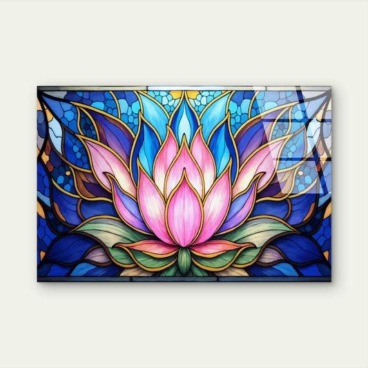 Stained Glass Lotus Flower Acrylic Glass Printing Wall Art Australian Made Quality