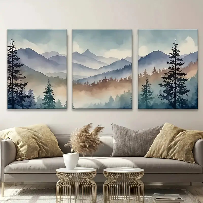 3pcs Watercolor Landscape Metal Print Ready to Hang Art