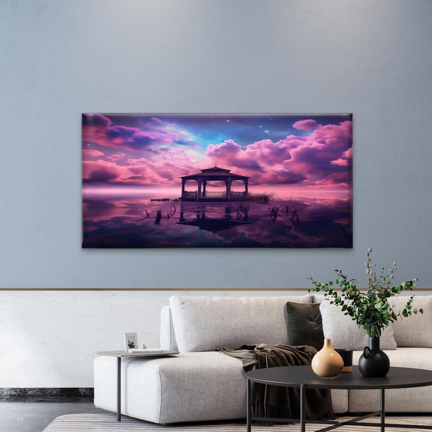 Fantasy Style Clouds Gazebo Wall Art Canvas Office Home Room Framed 120x60cm - Bella Home Decor