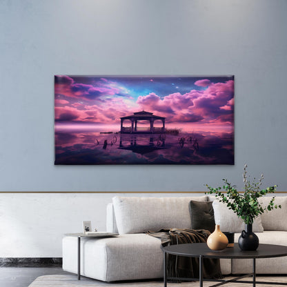 Fantasy Style Clouds Gazebo Wall Art Canvas Office Home Room Framed 120x60cm - Bella Home Decor