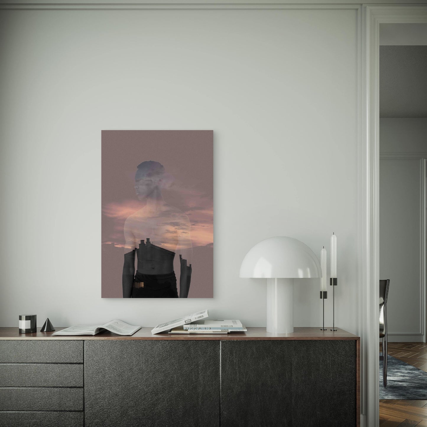 Medium Shot Human Silhouette Snd Nature 60x90cm Metal Print Ready to Hang