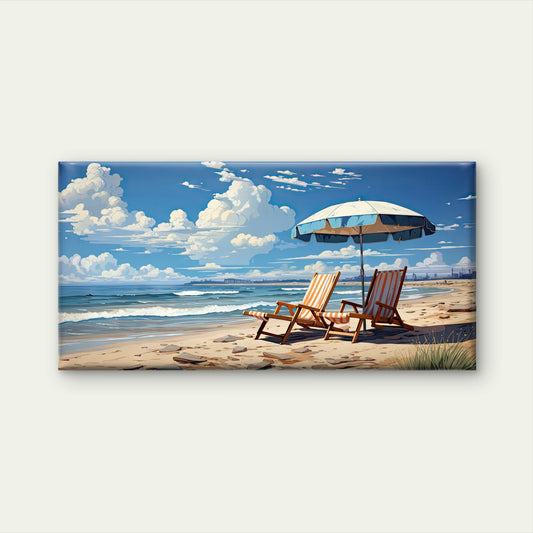 Coastal Beach Deck Chairs Wall Art Canvas Office Home Room Framed 120x60cm