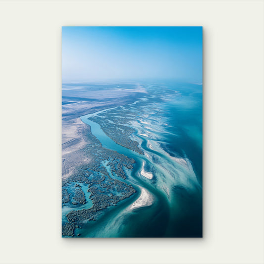 Aerial Ocean Coastline Beach River Delta View 40x60cm Metal Print Ready to Hang