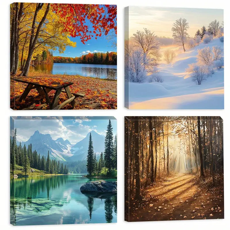 4pcs Nature-Themed Wall Art Canvas Framed