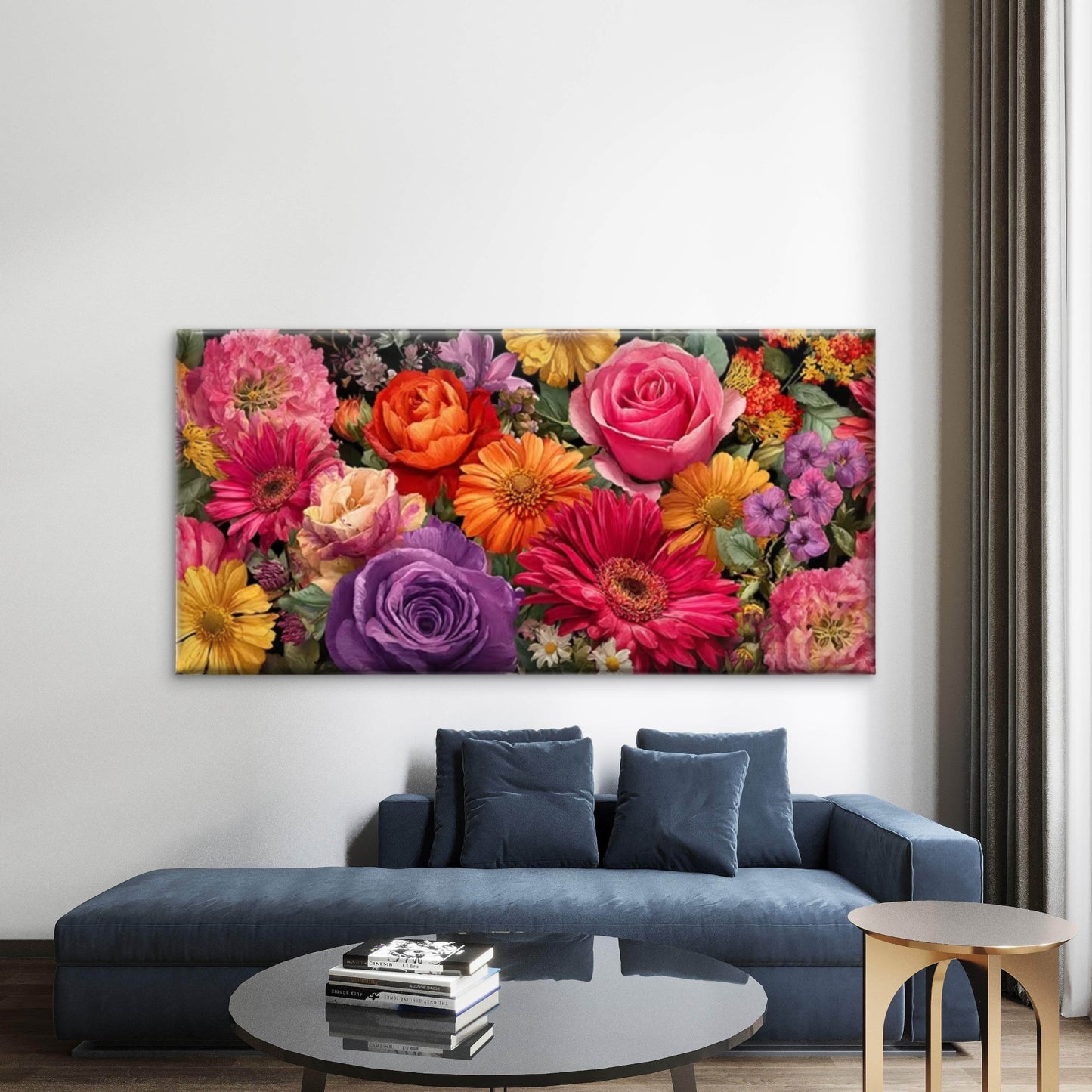 Multicolor Tulip Dahlia Flower Wall Art Canvas Office Home Room Framed 120x60cm