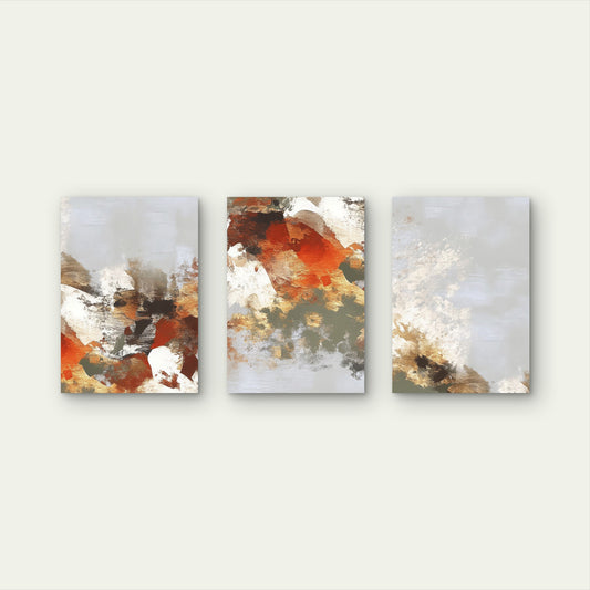3pcs Rust Gold Earthy Textured Abstract Modern Wall Art Set Canvas Framed 50x70cm - High Quality Print 100% Australian Made Wall Canvas Ready to Hang