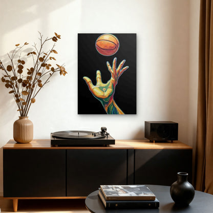 Basketball with Hand Abstract 60x90cm Metal Print Ready to Hang - Bella Home Decor