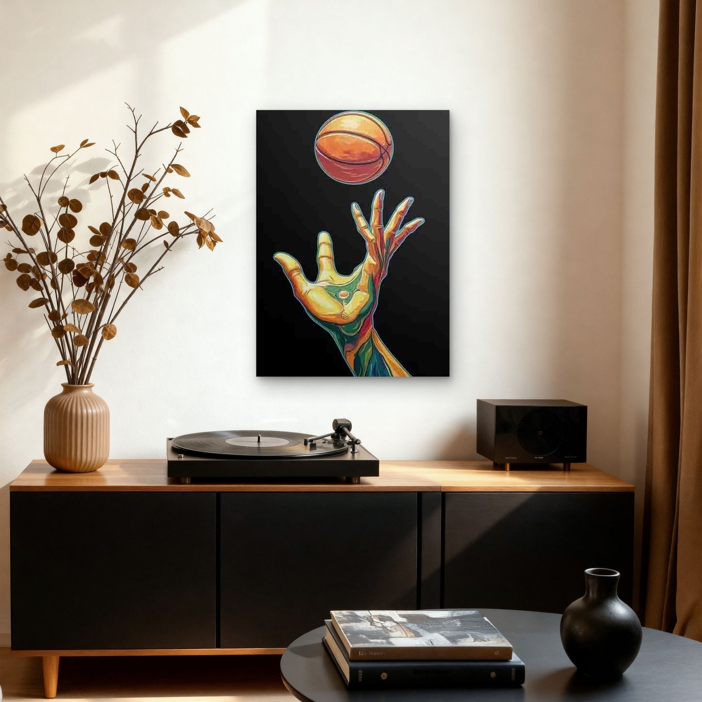 Basketball with Hand Abstract Metal Print Ready to Hang - Bella Home Decor