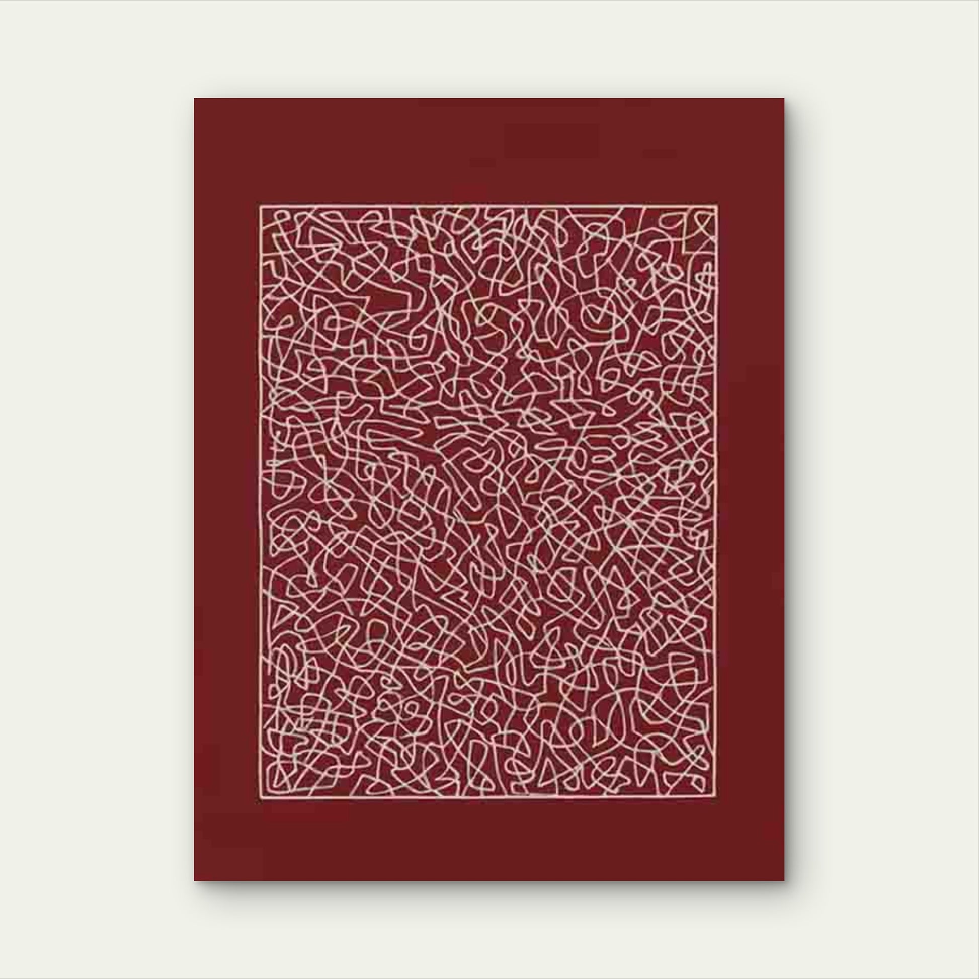Retro Red Abstract Intricate Lines & Geometric Design 60x90cm Metal Print Ready to Hang - Bella Home Decor