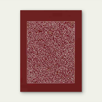 Retro Red Abstract Intricate Lines & Geometric 40x60cm Metal Print Ready to Hang - Bella Home Decor