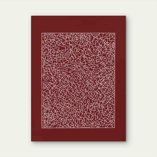 Retro Red Abstract Intricate Lines & Geometric 40x60cm Metal Print Ready to Hang