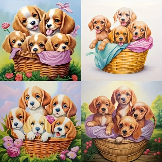 4pcs APuppy Animal  Wall Art Canvas Framed