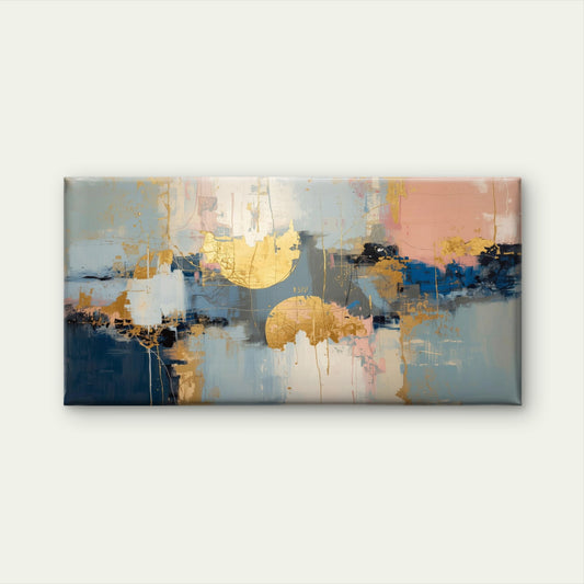 Navy Pink Gold Abstract MCM Wall Art Canvas Office Home Room Framed 120x60cm