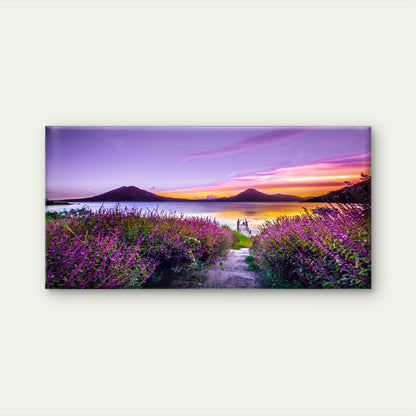 Purple Flowers By The Lake Wall Art Canvas Office Home Room Framed 120x60cm