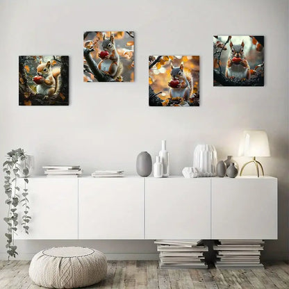 4pcs Squirrel with Berries  Wall Art Canvas Framed