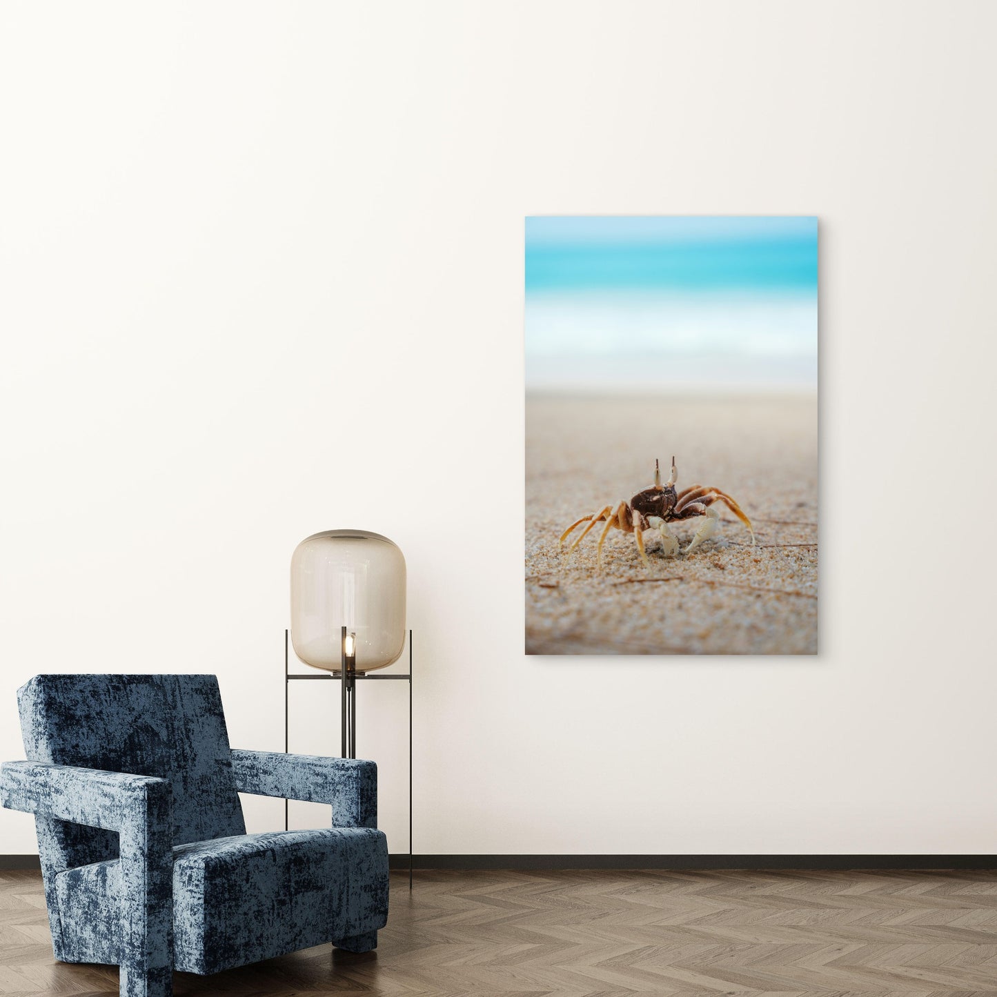 Crab On The Azure Shore 40x60cm Metal Print Ready to Hang