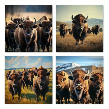4pcs  Rustic Buffalo  Elegant Home Decor YU      Wall Art Canvas Framed