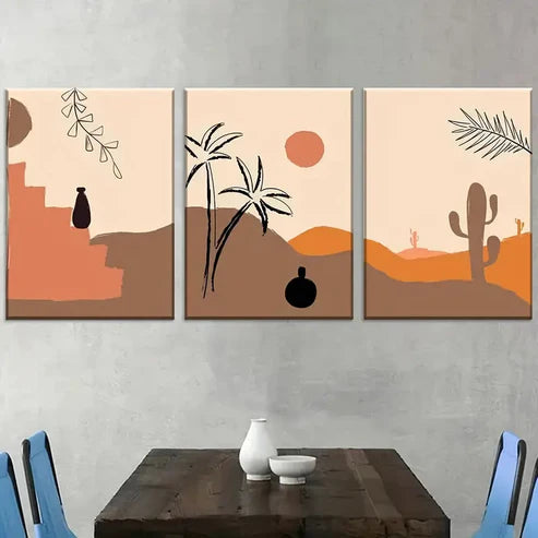 3pcs Bohemian Style Modern Gobi Desert Abstract Landscape Art Wall Art Canvas Unframed - High Quality Print 100% Australian Made Wall Canvas - Bella Home Decor