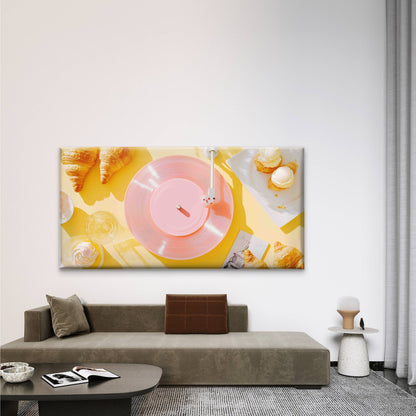 A Pink Record Player Wall Art Canvas Office Home Room Framed 120x60cm