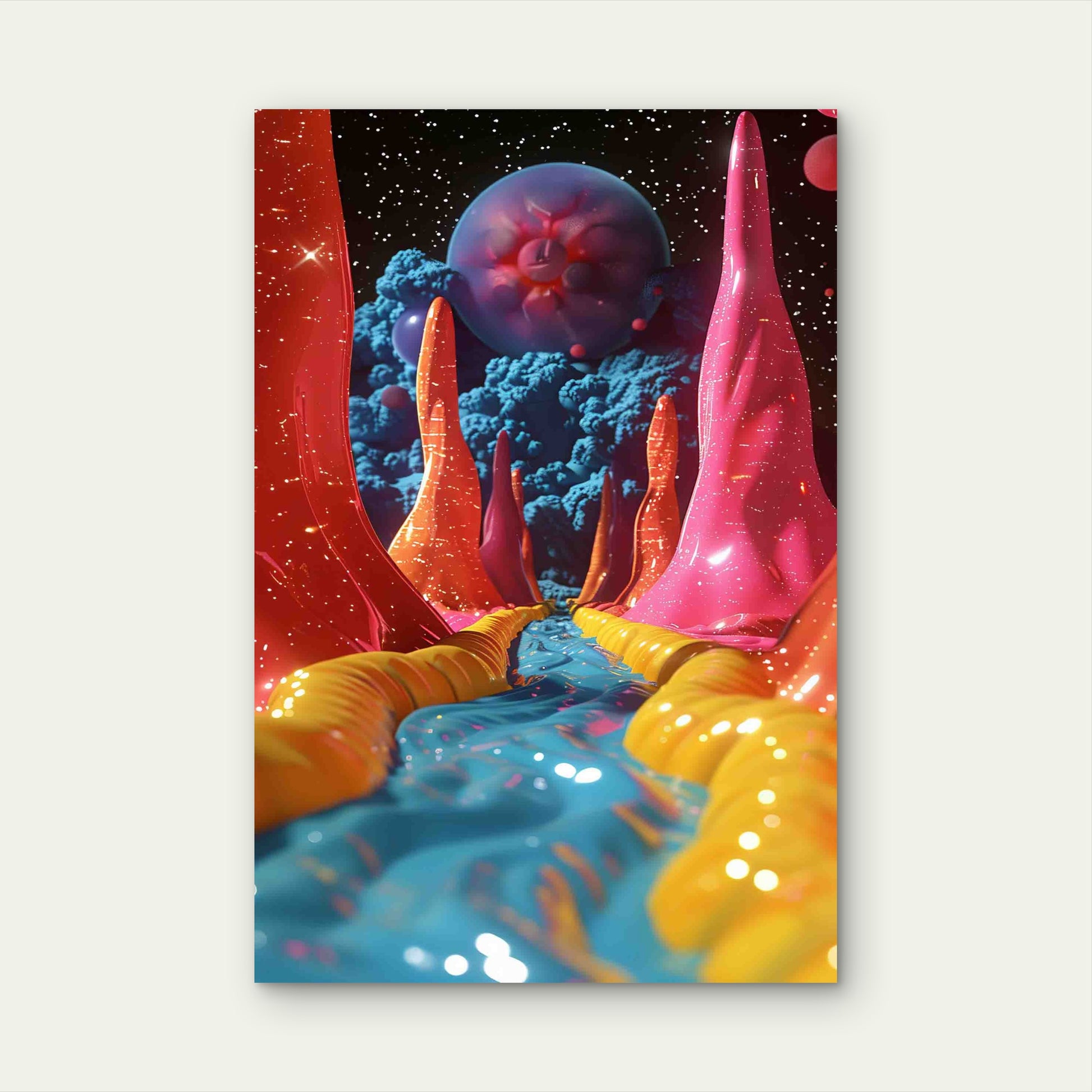 Abstract Colorful 3D Landscape With Stars 60x90cm Metal Print Ready to Hang - Bella Home Decor