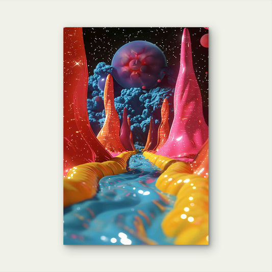 Abstract Colorful 3D Landscape With Stars 60x90cm Metal Print Ready to Hang
