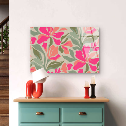 Vibrant Pink Abstract Floral Leaves   Acrylic Glass Printing Wall Art Australian Made Quality