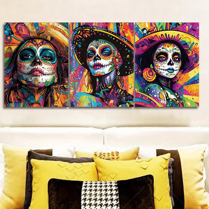 3pcs Mexican Day Of The Dead Decors Metal Print Ready to Hang Art