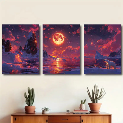 3pcs Arctic Coastline Polar Bear Scene Wall Art Set Canvas Framed 60x90cm - High Quality Print 100% Australian Made Wall Canvas Ready to Hang - Bella Home Decor