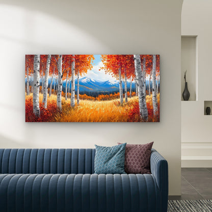 Autumn Birch Forest Wall Art Canvas Office Home Room Framed 120x60cm - Bella Home Decor