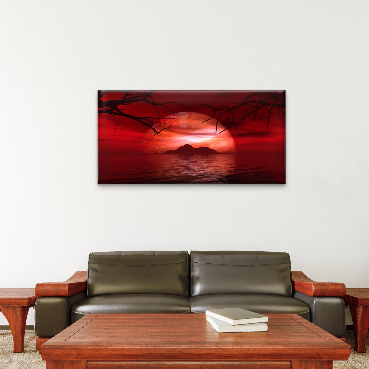 Fictional Planet Island Sea Wall Art Canvas Office Home Room Framed 120x60cm