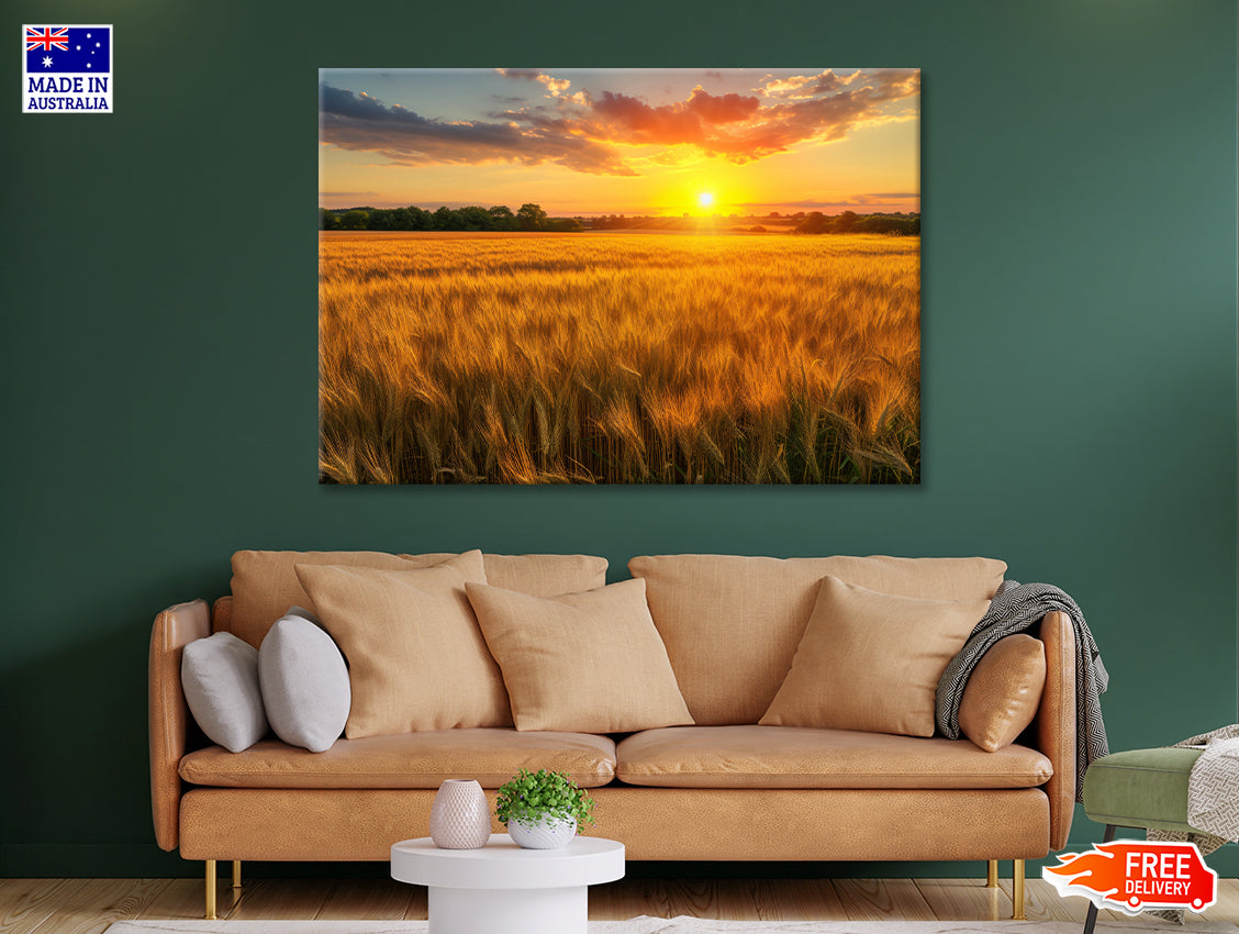 Rainbow Rural Landscape with Wheat Fields At Sunset Print 100% Australian Made - Bella Home Decor