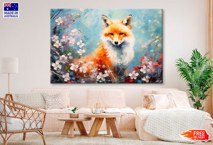 Fox In Flower Blossom Oil Painting Wall Art Limited Edition High Quality Print